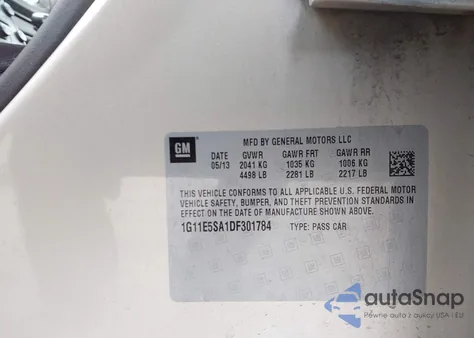 2013 Chevrolet Malibu 2Lt from USA, damaged, VIN 1G11E5SA1DF301784